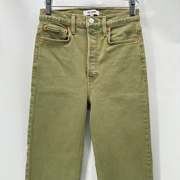 Re/Done 70s High Rise Stove Pipe Jeans Size 25 Green Ankle Straight Raw Hem Prep - Picture 3 of 12